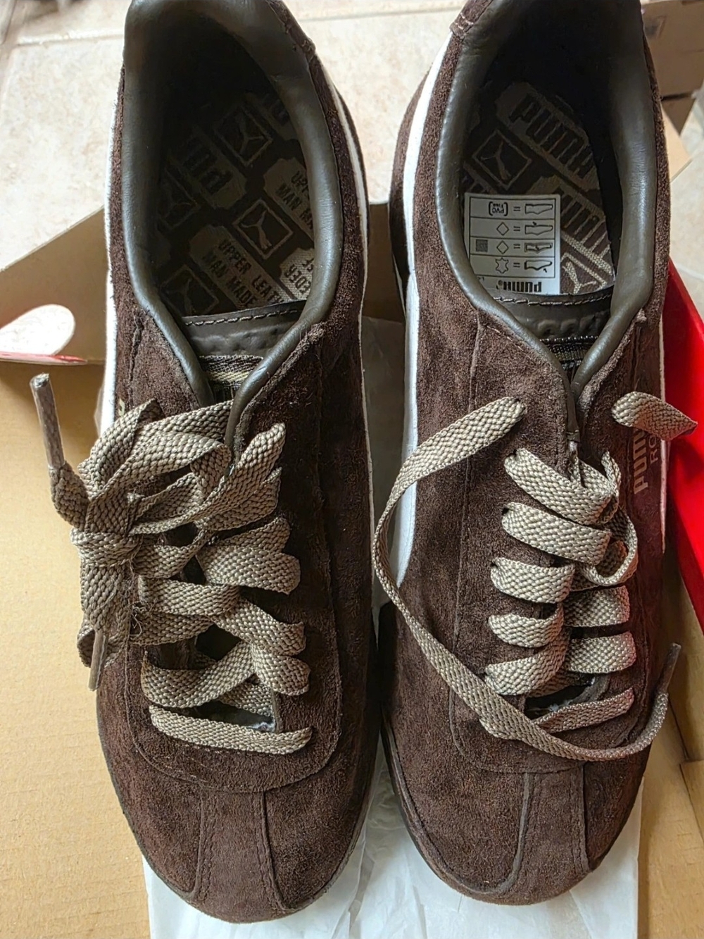 Puma Women’s Dark Brown Suede Low-Top Sneakers with Beige Laces